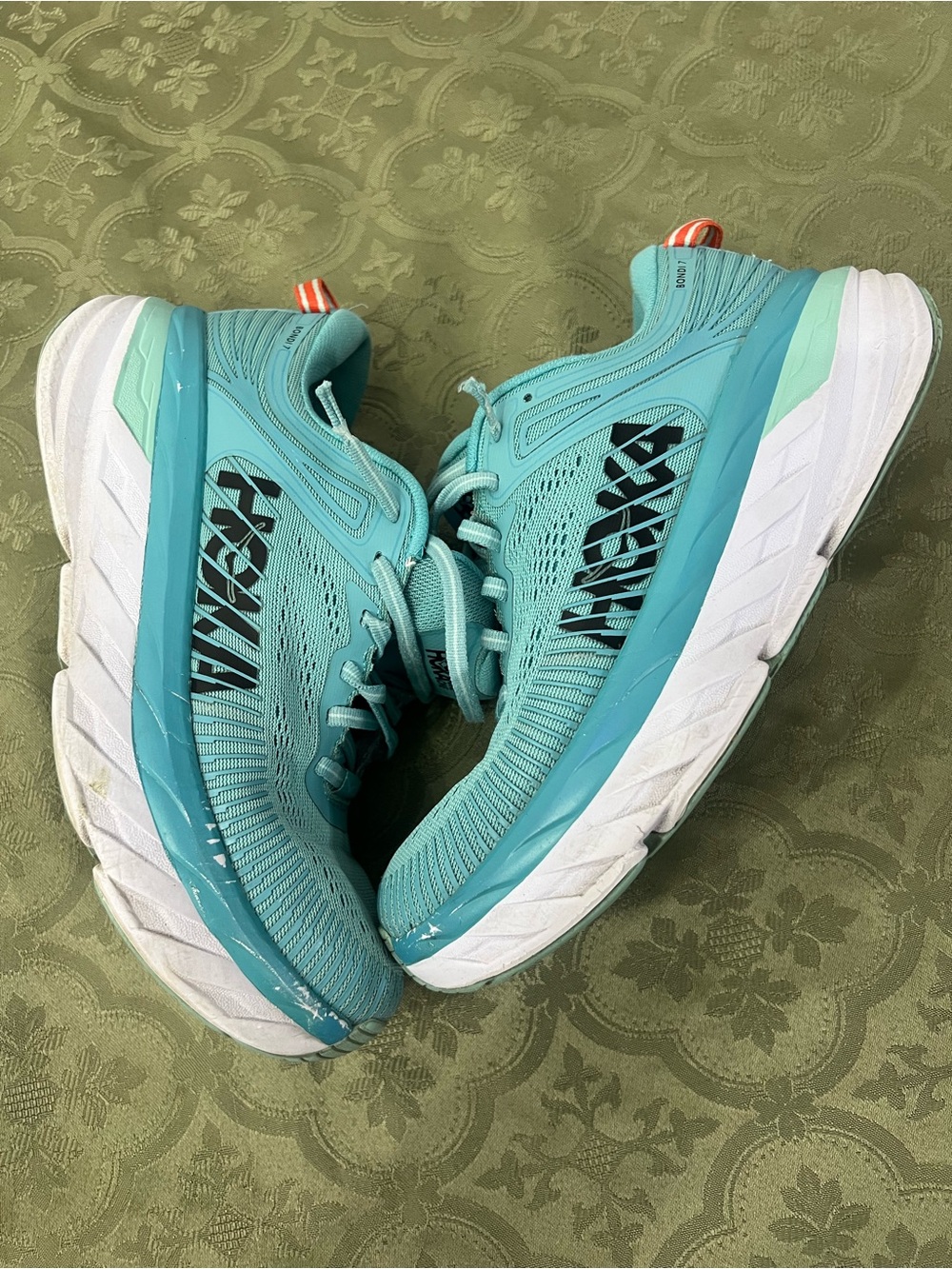 Hoka Women's Teal and White Athletic Running Shoes